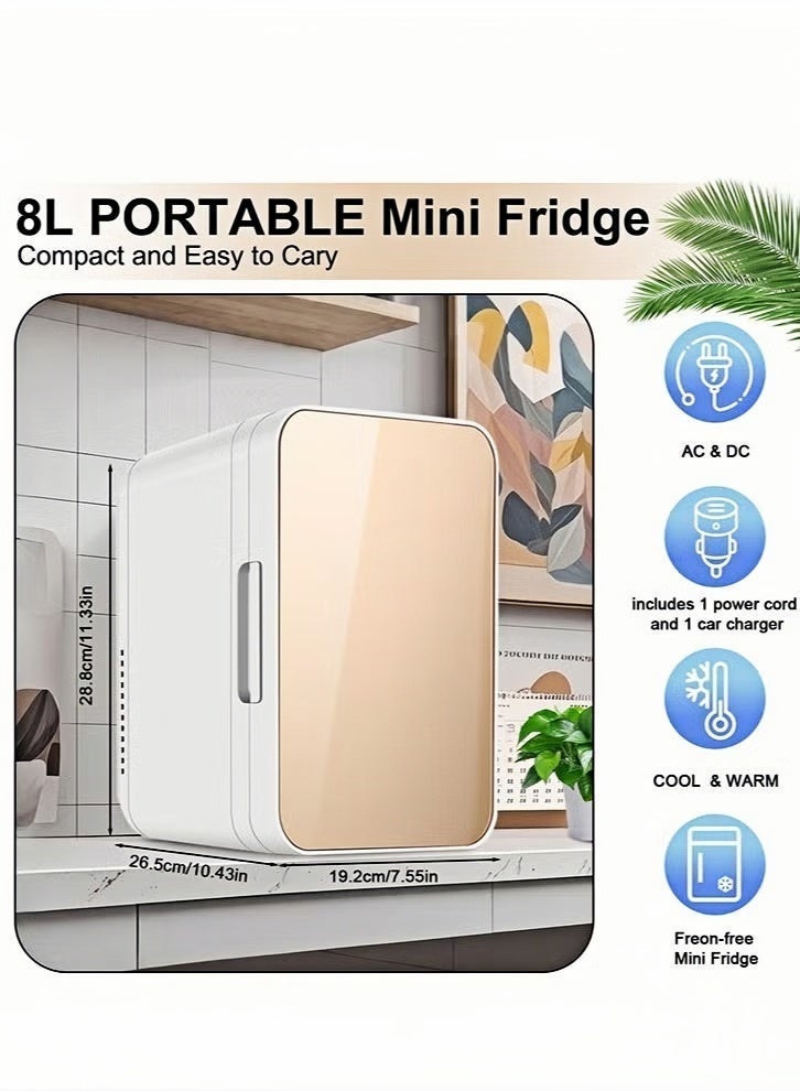 ايتي لايف ثلاجة صغيرة، ثلاجة سعة 8 لتر، غرفة تبريد مدمجة وقابلة للحمل، ثلاجة منخفضة الضوضاء، تخزين للسفر في السيارة، ثلاجة مستحضرات التجميل والعناية بالبشرة (ذهبي) - Image 3